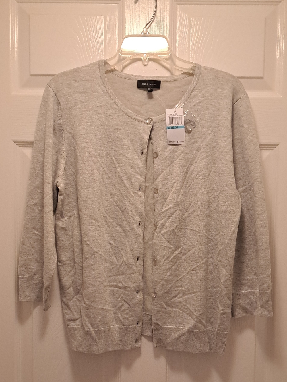 Spense Light Gray Button-Up Crewneck Cardigan